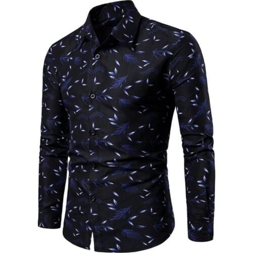 Casual Women Turn Down Collar Long Sleeve Leaf Print Buttons Slim Plus Size Shirt