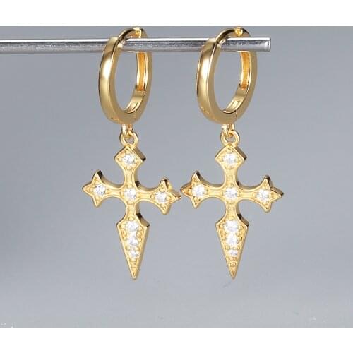 DORIN Real 925 Sterling Silver Zircon Cross Hoop Earrings For Women Fashion Female Luxury Jewelry Girl Student Accessories New