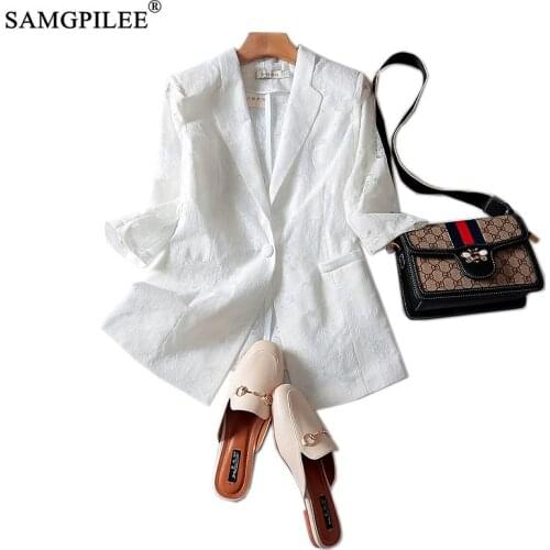 Jackets For Women 2020 Blazer Oversize Three Quarter Solid Single Button Notched Lace Office Lady Ladies Tops Blazers For Women