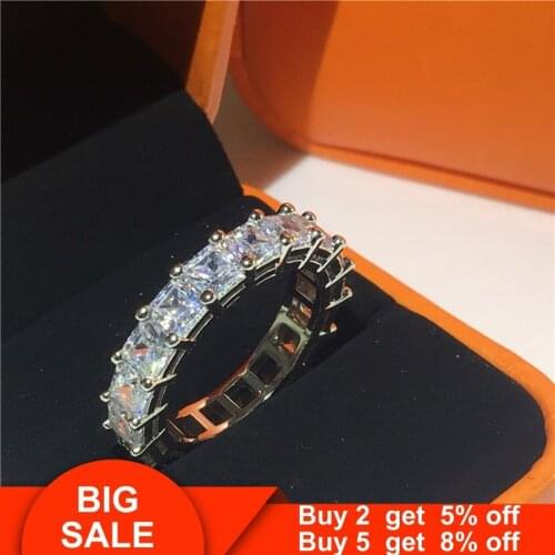 Eternity Real 925 Sterling silver Ring Square AAAAA Cubic Zirconia Engagement Wedding Band Rings for women Finger Party Jewelry