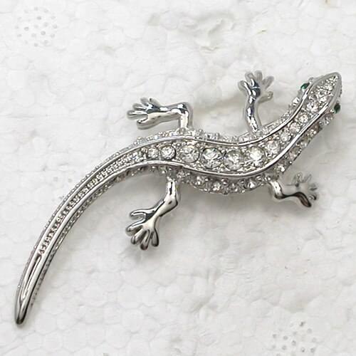 12pcs/lot Wholesale Fashion Brooch Crystal Rhinestone Gecko Pin brooches Jewelry gift C102143