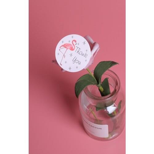 120PCS Flamingo Circle Round Thank You Handmade Cake Packaging Sealing Label Kraft Sticker Baking DIY Gift Stickers