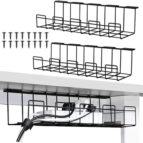 2Pcs Wire Storage Rack Under The Desk Iron Cable Manager Perfect Vertical Office Home Desktop Cable Management Rack Black