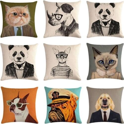 45X45cm Cartoon Cute Panda Animal Design Dogs Pillow Cover for Home Car Office Decoration Square Sofa Cat Cushion Cover