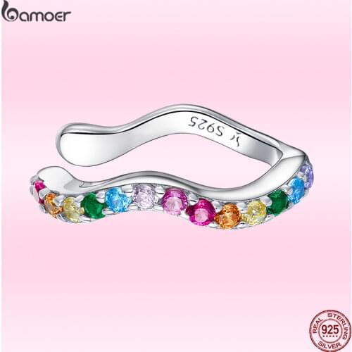 Bamoer GXE894 1pc Rainbow Silver Ear Clip for Women 925 Sterling Silver Punk Jewelry Earrings Female and Male Gift Jewelry