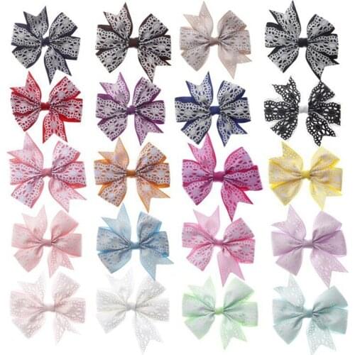 Yundfly 10pcs 3.4" Threaded Ribbon Bows for DIY Hair Accessories Lace Pattern Grosgrain Ribbon Flower Hair Bows with Clips