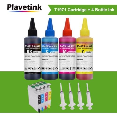 Plavetink T1971 T1961 T1951 XL Refill Ink Cartridge + 4 Bottle Ink For Epson Expression XP 101 201 211 401 204 104 214 411