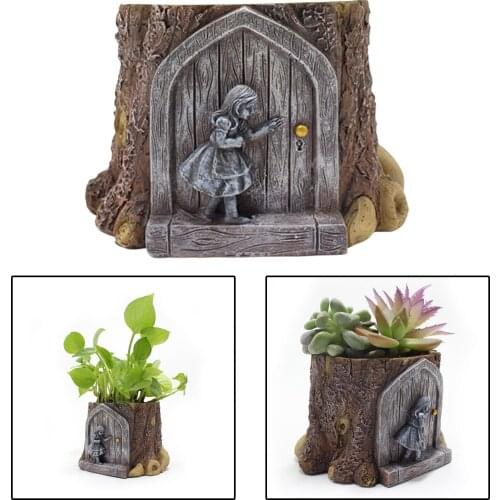 Resin Artwork Flowerpot Decorative Fairy Garden Door Succulent Pot Planter