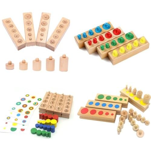 Montessori Wooden Toy Colorful Blocks with Colored Cylinders Montessori Preschool Educational Learning Toys for children J2966Y