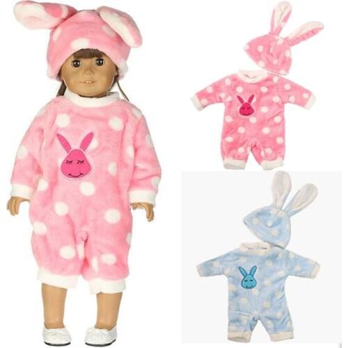 Baby Doll Clothes for 45cm baby Doll Rabbit Suit with cute hat 18inch Accessories Children doll Birthday Gifts