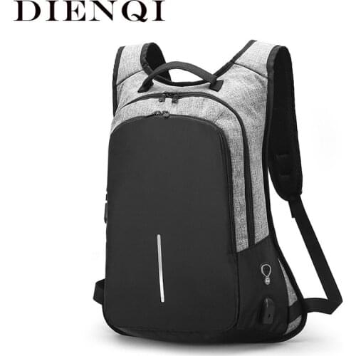 DIENQI Anti-theft Password Lock School Bag Teenager Laptop Computer Backpack Nylon Backpack USB Charging Student Travel Bagpack