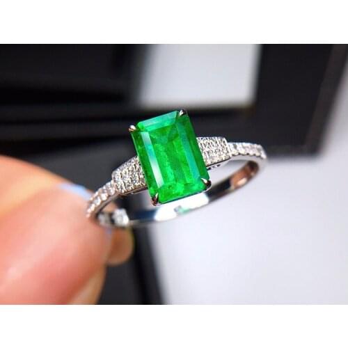 E622 Solid 18K Gold Jewelry Zambia Origin Nature Green Emerald 1.35ct Gemstone Diamonds Female Rings for women Fine Ring