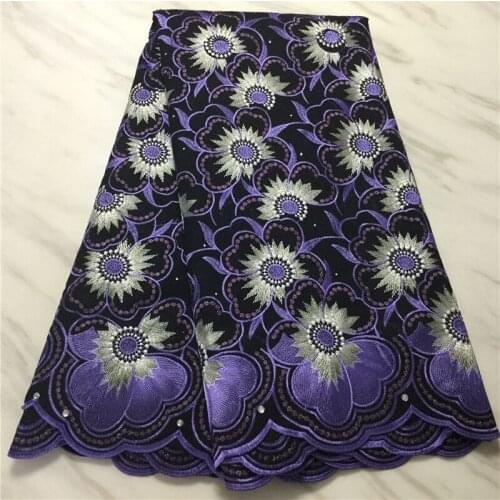 Purple/yellow 100% Cotton African Laces Fabric 2020 High Quality Lace French Swiss voile Embroidery Lace Fabric 5Yards Wedding
