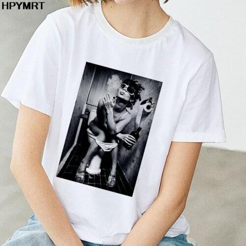 T shirt Women Sexy Smoking girl printing T-shirt Harajuku aesthetics T-shirt female 2020 New summer white tops T Shirt clothing