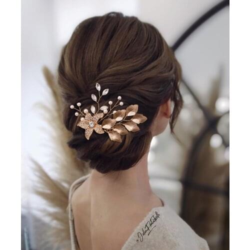 HP307 Golden Leaves Pearl Rhinestone Hair Jewelry with Comb Bride Headwear Wedding Bridesmaid Hair Tiara Girl Holiday Gift