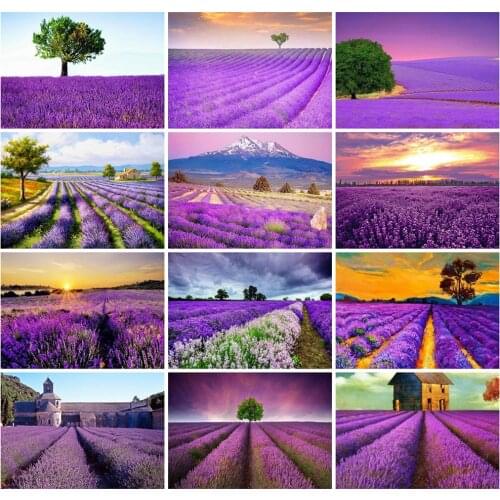 Huacan 5d Diamond Painting Full Drill Flower Farmhouse Home Decor Embroidery Lavender Mosaic Diamond Art