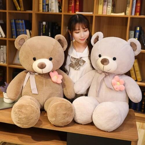 Huggable High Quality 3Colors Teddy Bear With Flowers Stuffed Animals Bear Plush Toys Doll Pillow Kids Lovers Birthday Baby Gift