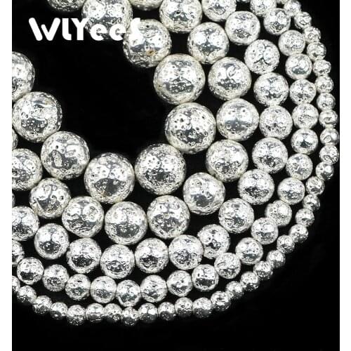 WLYeeS White Gold Lava Natural Stone Beads Round Loose Beads 4 6 8 10 12mm Spacer Ball for Jewelry Bracelets Making Necklace DIY