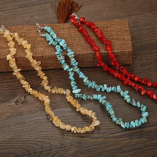 Hot Sale Women Jewelry Accessories Wholesale 12 Colors Natural Gravel Handmade Beaded Stone Necklace 2021 New Trend for Lady