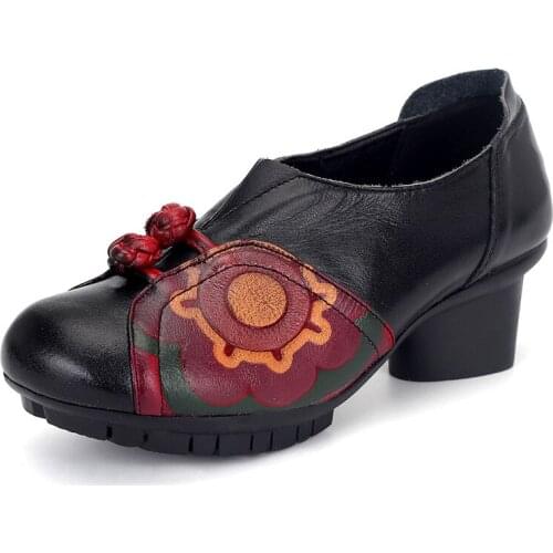 Best Sale 2020 New Autumn Noble Elegant Women Shoes High Heels Classic Retro Printing Genuine Leather Shoes Woman Fashion Shoes