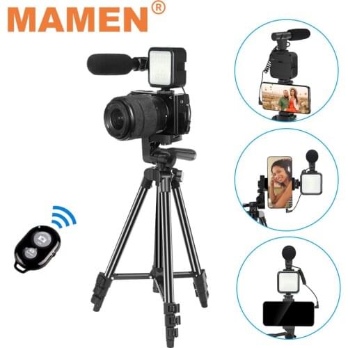 MAMEN Professional Photography Video Kits With Adjustable Tripod Fill Light Microphone For Camera Phone Studio VLOG Shooting