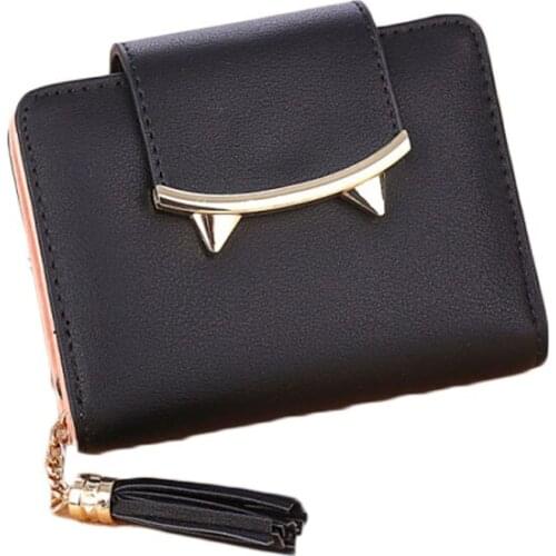 12PCS / LOT Korea Style Cute Cat Ears Wallet Slim Mini Wallet Women Small Short Coin Purse Card Holder Dollar Bag