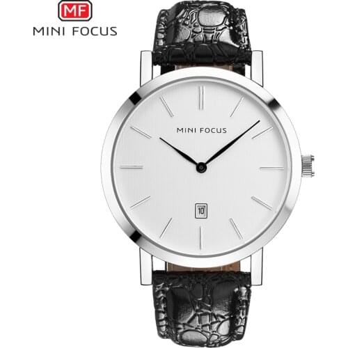 MINIFOCUS Men Simple Fashion Quartz Watches 2018 Man Leather Strap Business Watches Black Calendar Waterproof Clock For Male