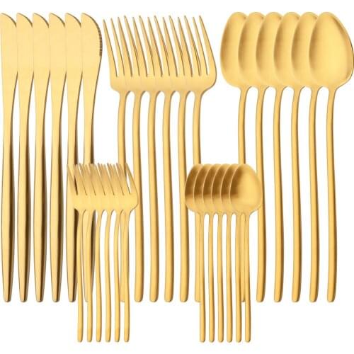 30Pcs Gold Dinnerware Set 304 Stainless Steel Cutlery Set Dinner Knife Cake Fork Tea Spoon Tableware Kitchen Flatware Silverware