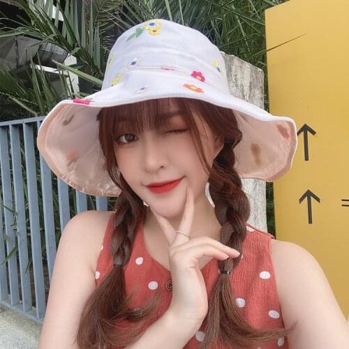 INS Bucket Hat Women Summer Hats Ladies Cotton Lace Embroidered Flower Empty Hat Korean Breathable Bucket Female Sunhat Gorro