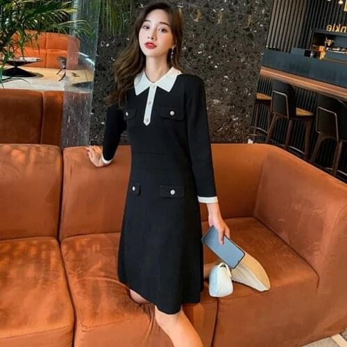 Casual dress Retro waist slimming knit dress 2021 spring and autumn fashion womens clothing