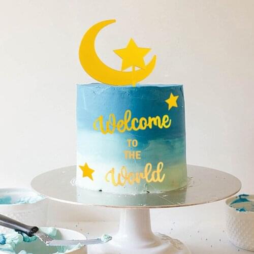 Weclome to The Wolrd Cake Topper Baby Shower Acrylic Little Dream Stars Birthday Cake Topper for Birthday Party Cake Decorations