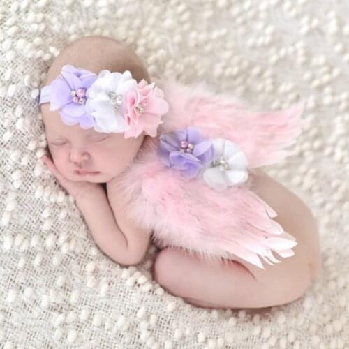 New Handmade Flower Headband Angel Feather Wings Baby Photo Photographic Prop Baby Fashion Decoration