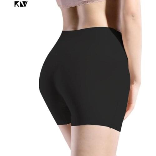 KLV High Waist Ice Silk Safety Shorts Invisible Seamless Cotton Crotch Lip Boxer Brief Underwear Solid Color Stretchy Boyshort