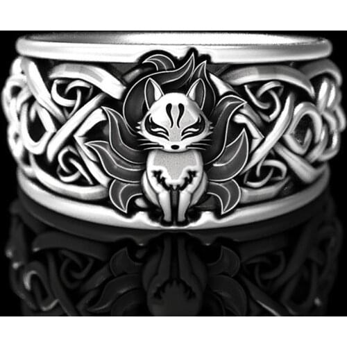 Nordic Mythology Viking Fox Celtic Ring Retro Wolf Men Punk Ring Defense Totem Hip Hop Rings Emo Grunge Goth Jewelry Party Gift