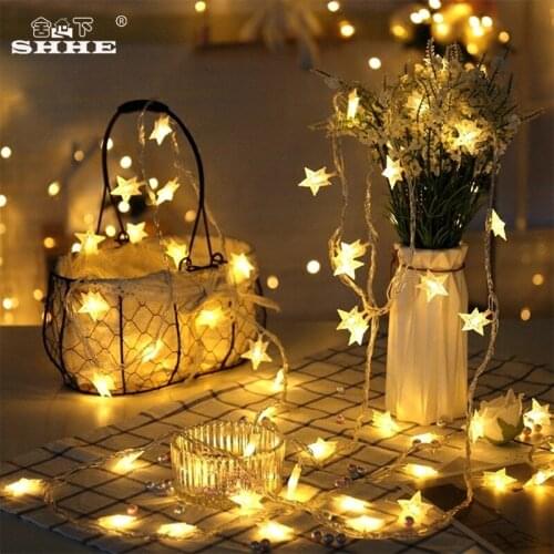 Battery Powered Fairy Garland Lights LED Star String Lights 5M 40LED Decorative Lighting for Christmas Tree Indoor Decoration