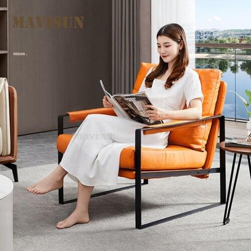 Light Luxury Modern Leather Single Chair For Reading Nordic Living Room Upholstered Lazy Lounge Armchair Furniture For Home