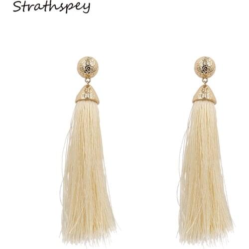 STRATHSPEY Gold Round Earrings Silk Tassel Earrings Long Drop Earrings For Women Girls Wedding Party Jewelry Earring Accessories