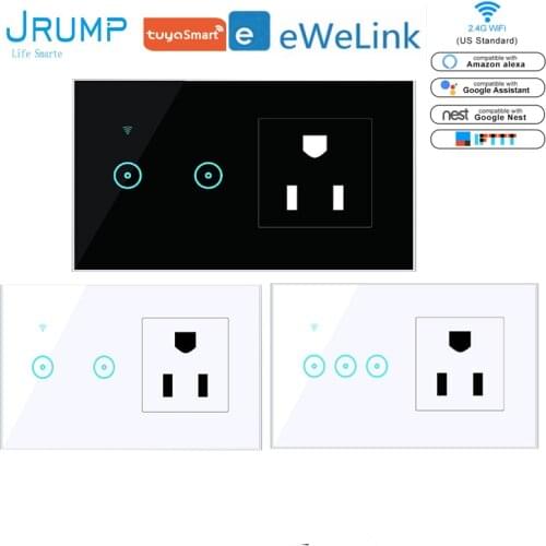 JRUMP Wifi Smart Touch Switch Voice Control Light Switch With American Standard Smart Power Socket Work Alexa Echo Google Home