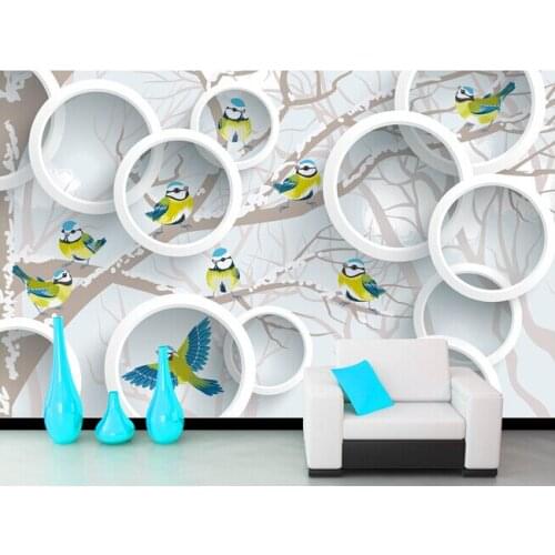 Custom papel DE parede 3 d, 3 d trees and birds used for sitting room sofa bedroom wall waterproof vinyl which wallpaper