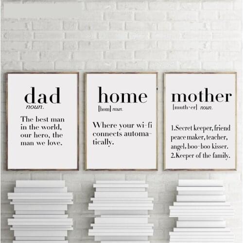 Mother Father Home Quote Canvas Painting Modern Minimalist Black and White Art Posters Pictures Home Decor Living Room Office