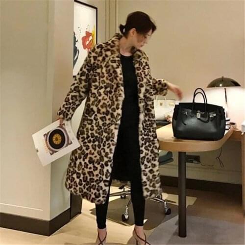 Zoulv 2021 Women Long Thick Warm Jackets Fluffy Overcoats Winter Street Outerwear Classic Leopard Print Color Faux Fur Coat