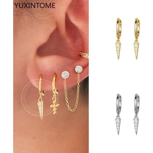 925 Sterling Silver Ear Buckle Small Hoop Earrings Punk Crystal Geometric Triangle Dangle Earrings For Women Fashion Jewelry