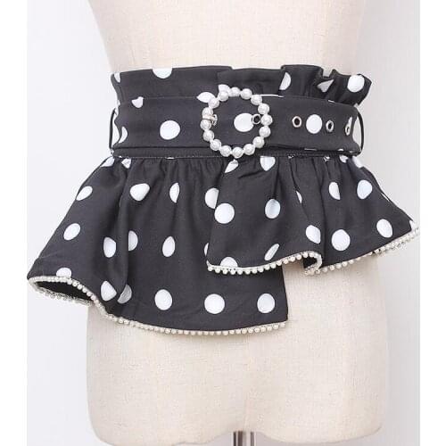 Womens runway fashion dot print pearl beaded Cummerbunds female Dress Corsets Waistband Belts decoration wide belt R2996