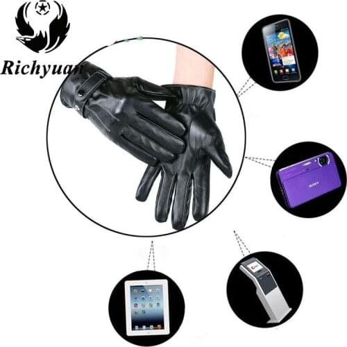 Winter Mens Genuine Leather Gloves 2017 New Brand Touch Screen Gloves Fashion Warm Black Gloves Goatskin Mittens