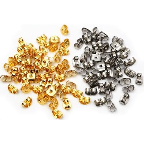 100pcs/Lot High Quality Stainless Steel Gold Plated Earring Back Plug Base Ear Studs Back Earring Stopper Findings WholeSale