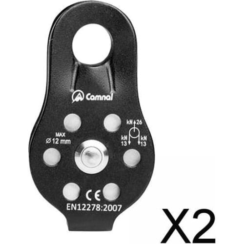 2xOutdoor Caving Lifting Rock Climbing Fixed Rope Pulley Equipment 26KN Black