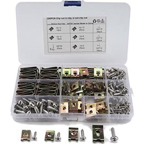 200 Pieces U Metal Nut No.6 8 10 12 Clamp With Fastener Flange Tapping Screw Parts Classification Kit