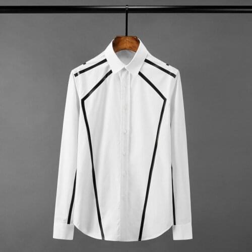 2021 Simple Stripe Mens Shirts Luxury Long Sleeve White Black Mens Dress Shirts High Quality Slim Fit Casual Man Shirts