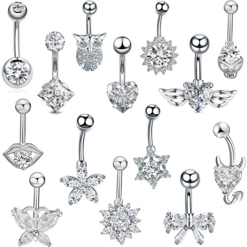 30Styles Sexy Dangling Navel Belly Button Ring Cartilage Earring Cubic Zirconia 316L Surgical Steel Helix Belly Piercing Jewelry