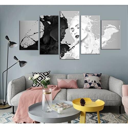 5 Pieces Abstract Modern Fashion Canvas Painting Black White Figure Posters Prints Ball Wall Art Pictures for Gym Room Decor